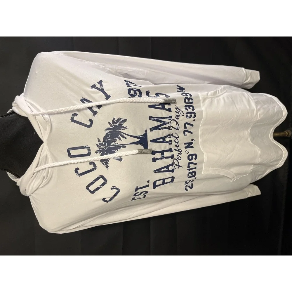 Ingear Swim Shirt Cover Up Womens Small White Hooded Coco Cay‎ Bahamas UPF 50+
